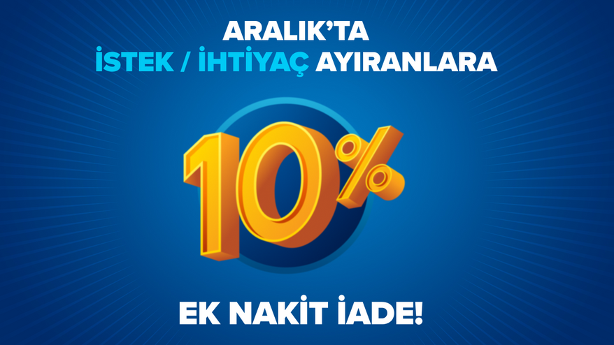 Aralık'ta İstek/İhtiyaç Ayır %10 Ek Nakit İade Kazan