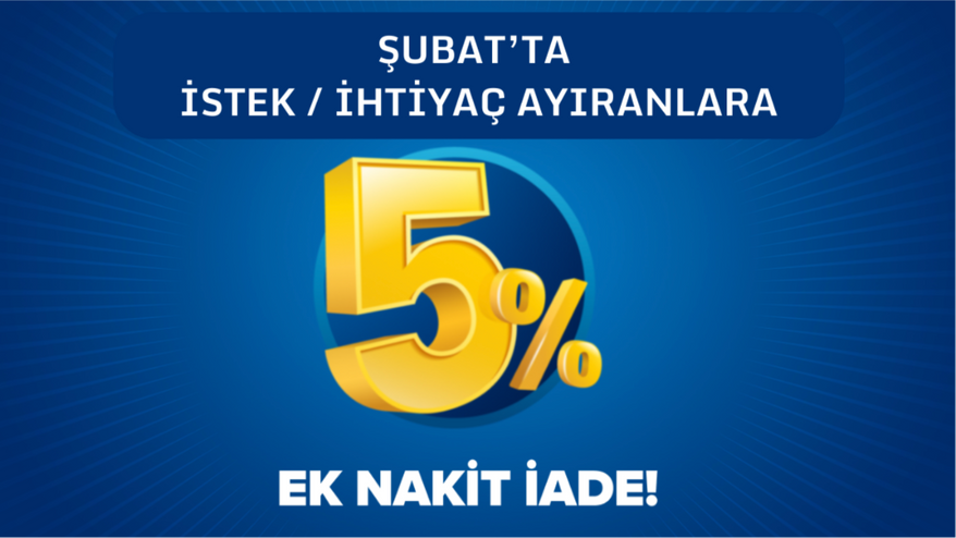 Şubat Ayında İstek/İhtiyaç Ayır %5 Ek Nakit İade Kazan