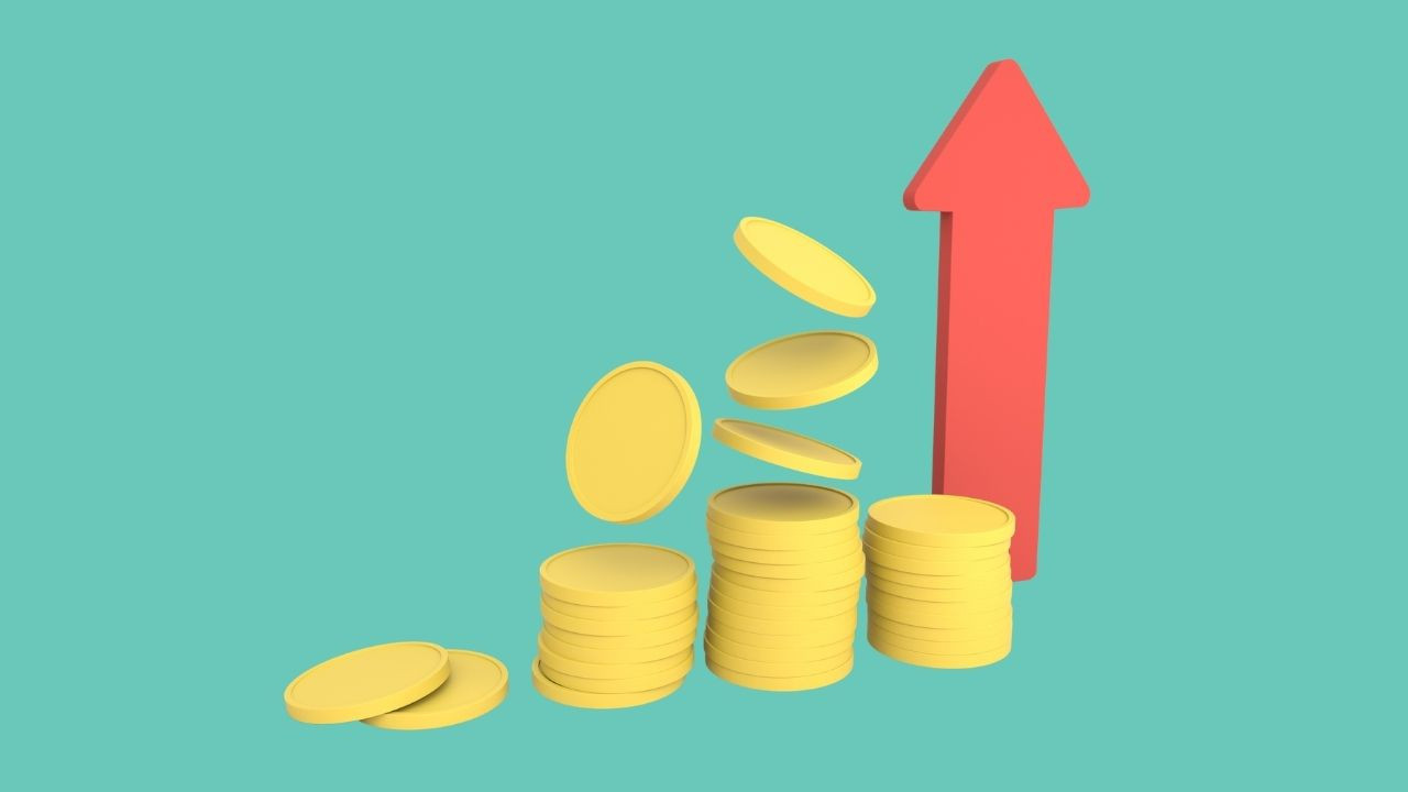 Madeni paralar ve &uuml;fe artışını temsil eden yukarı ok ill&uuml;strasyonu